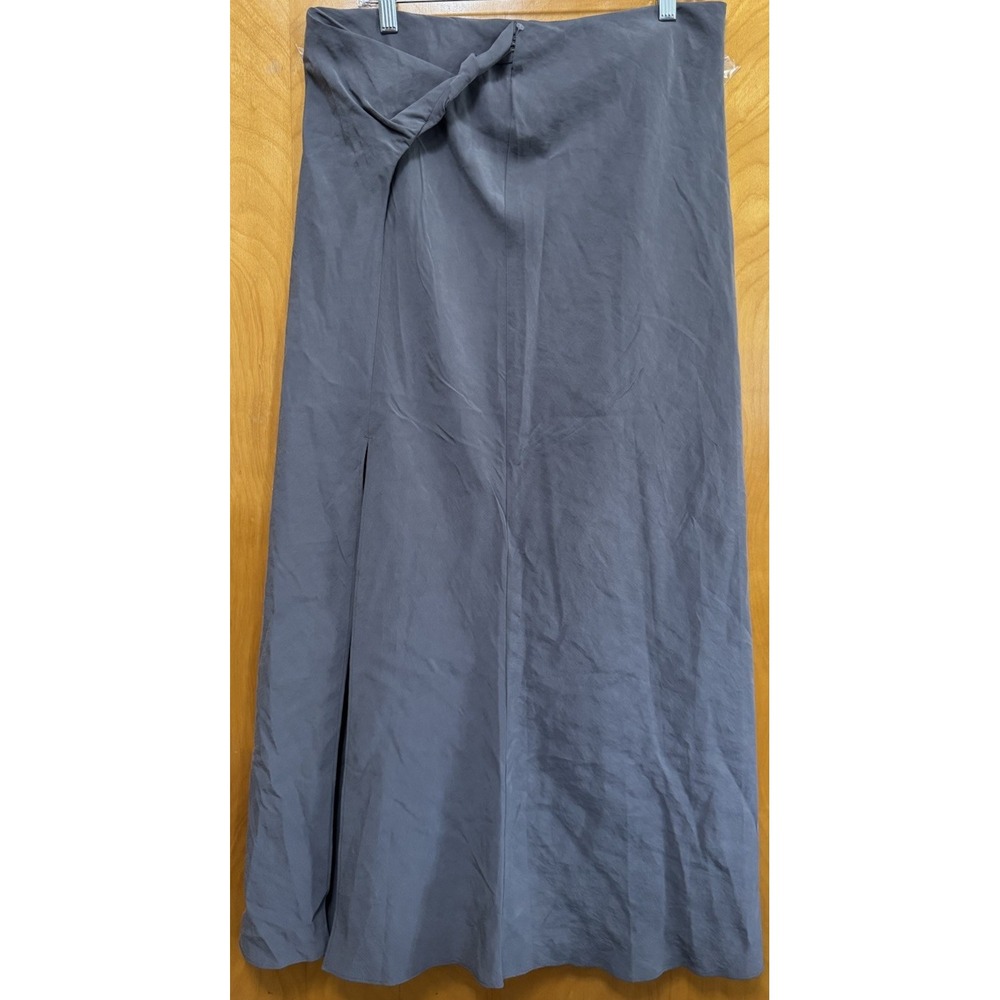 Top Shop Womens Twist Front Maxi Skirt Side Slit Back Zipper Gray‎ Sz 12